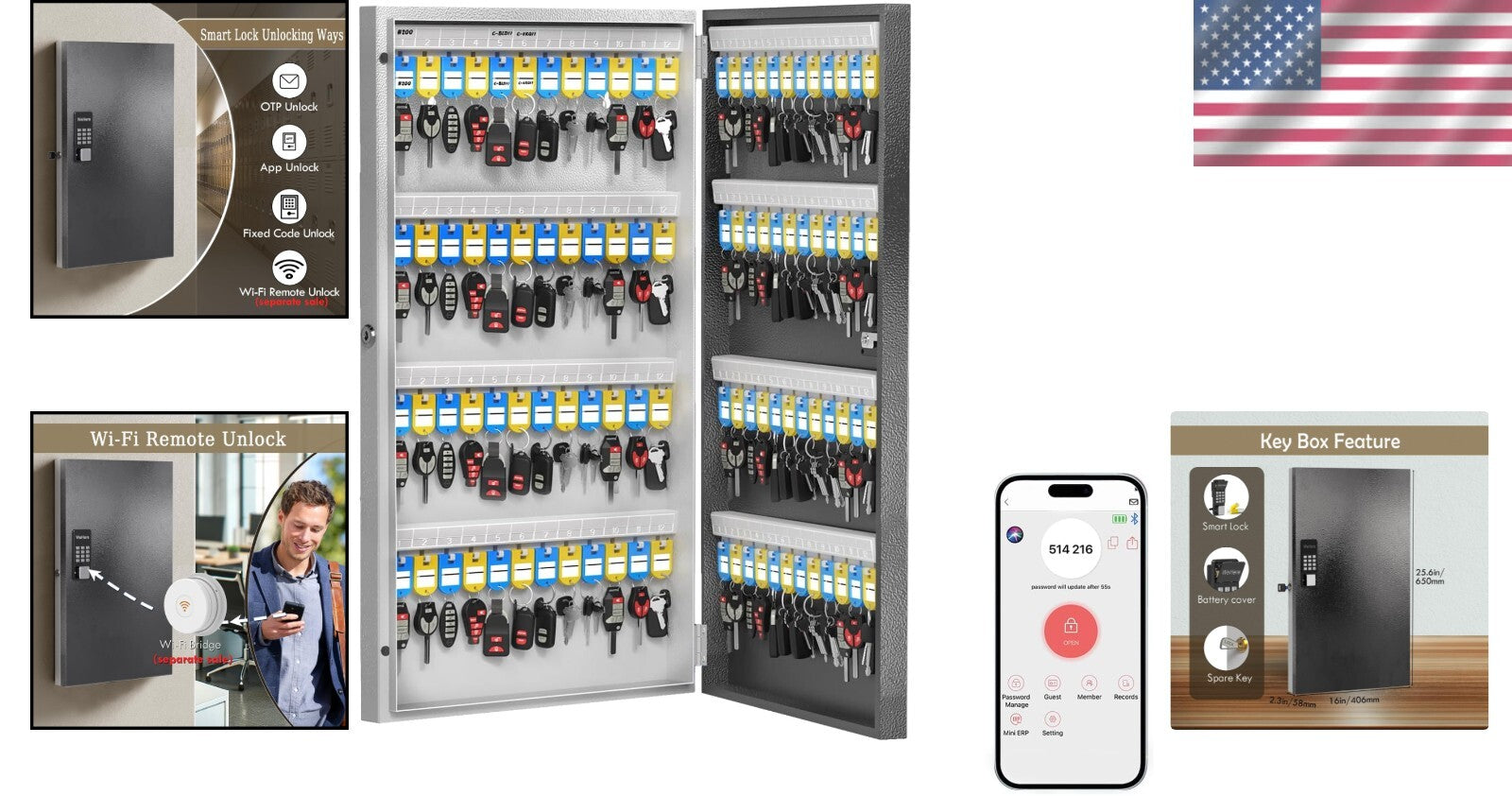 Secure 96-Key Key Box with Smart Lock and Multiple Access Methods – Black Finish