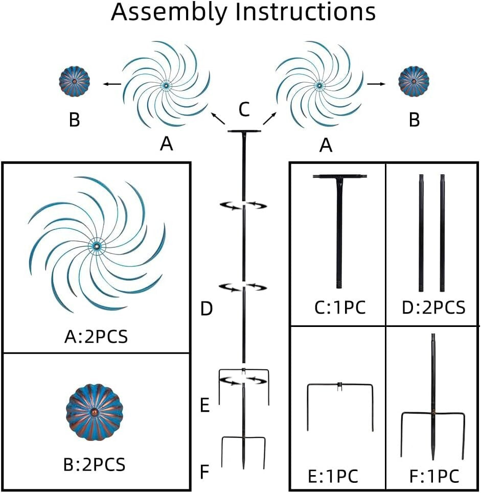 Durable Outdoor Wind Spinner - 80.3 Inch Kinetic Metal Sculpture for Gardens