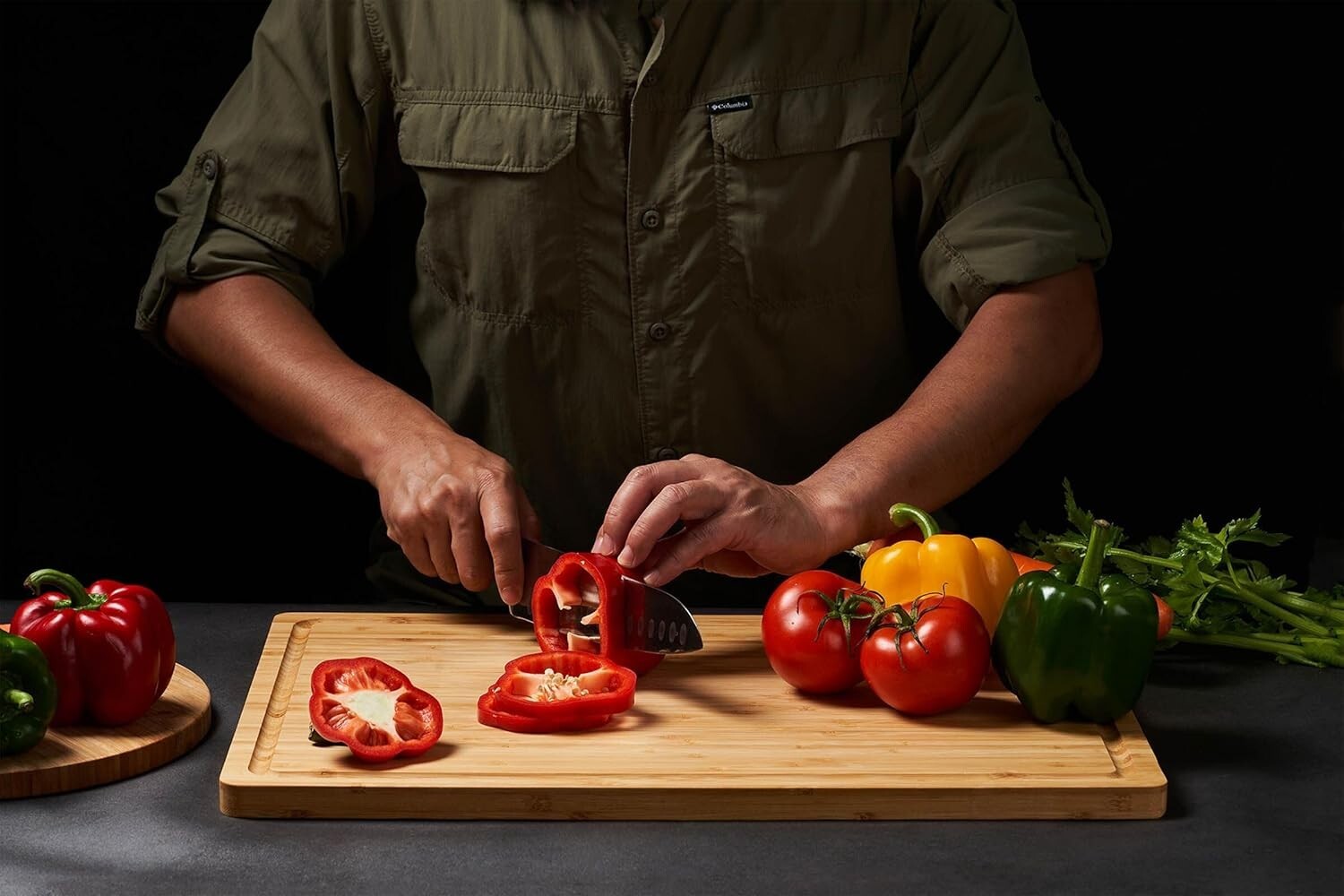 Durable 24x18" Bamboo Cutting Board with Handles & Juice Grooves for Easy Prep