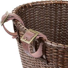 Load image into Gallery viewer, Stylish Cane Woven Oval Basket with Adjustable Leather Straps &amp; Brass Buckles