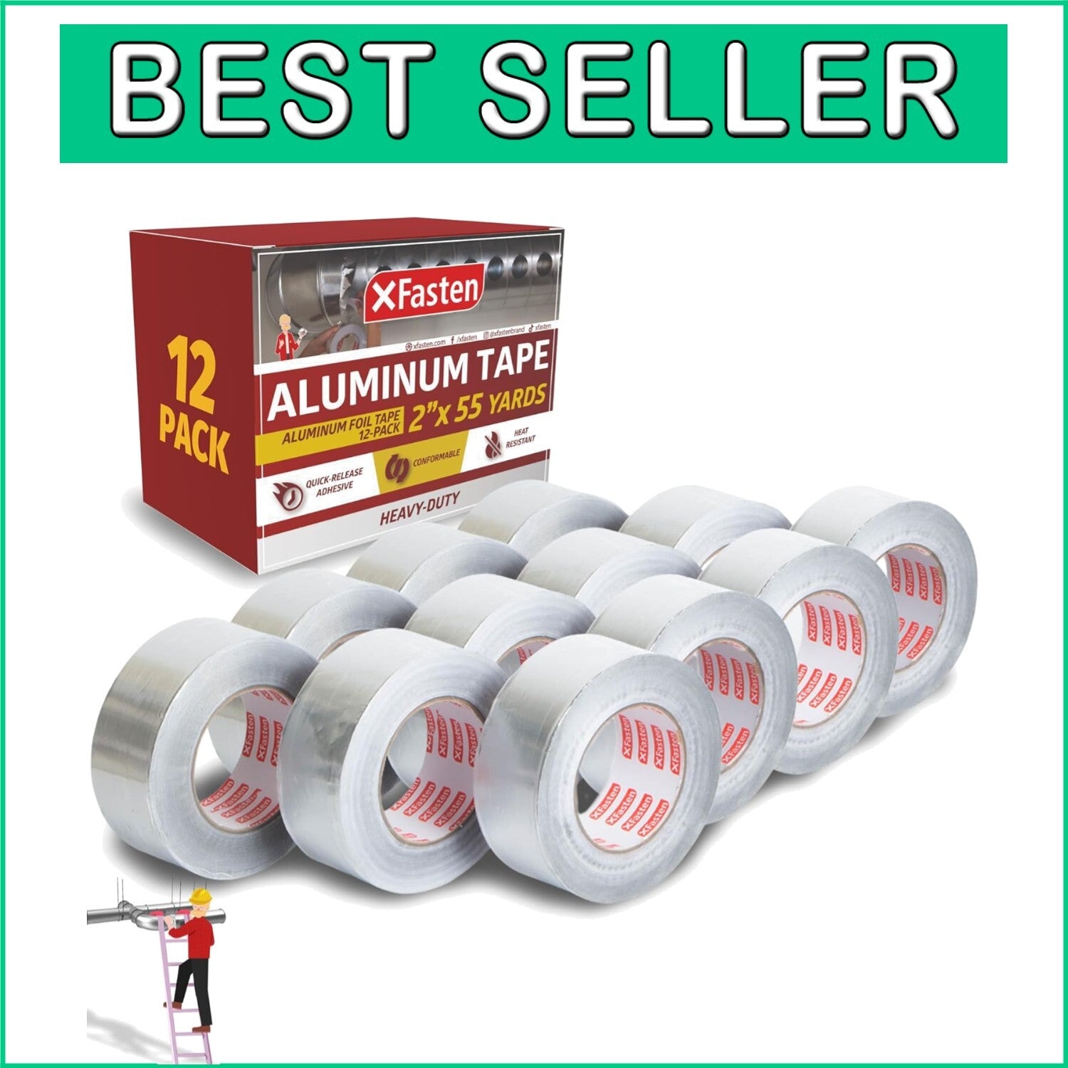 Durable 1980 Feet Aluminum Duct Tape - Heavy-Duty, Moisture & Heat Resistant