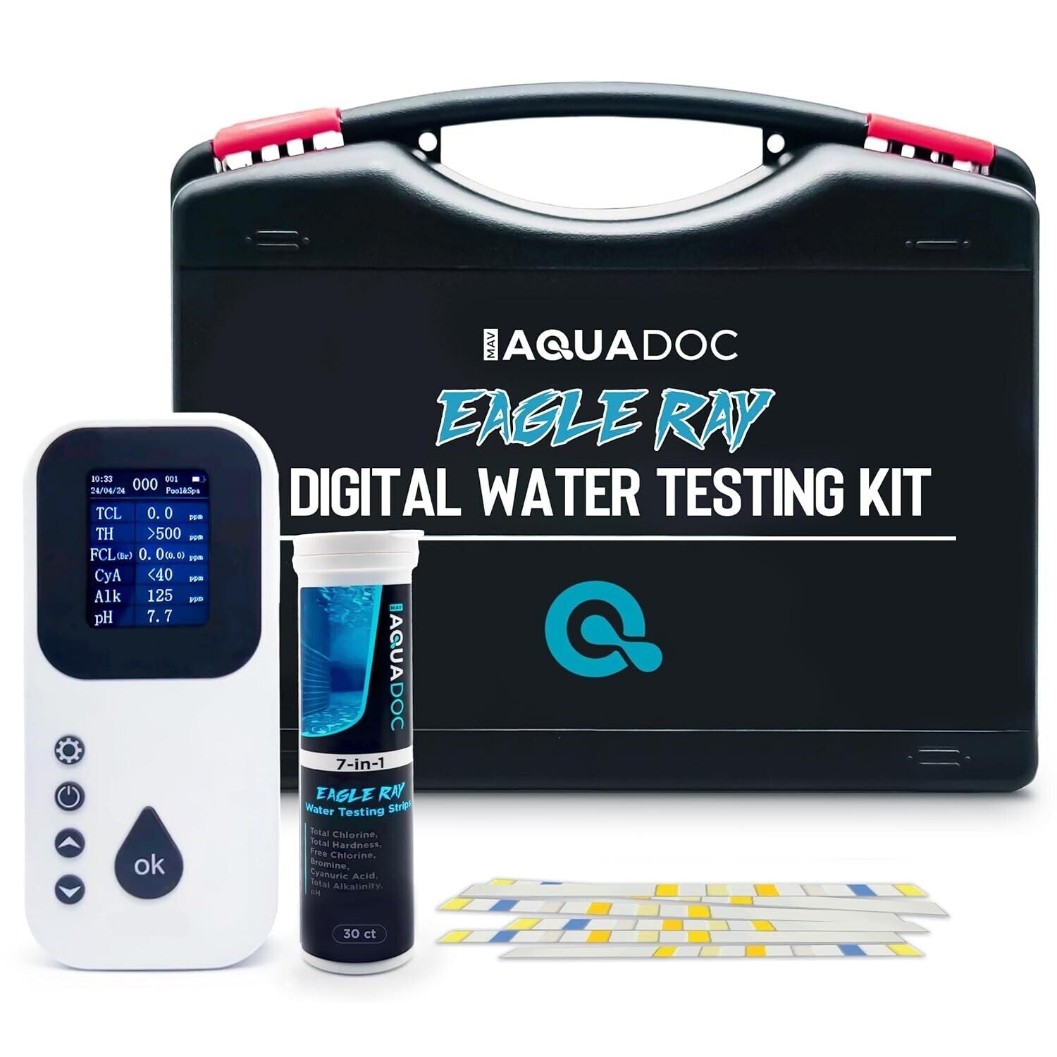 All-in-One Digital Water Analyzer for Pools & Spas – Tests 7 Key Parameters