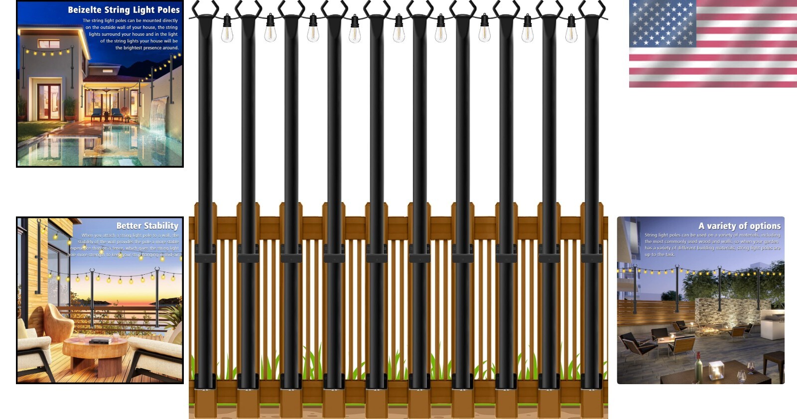 Waterproof 5Ft String Light Poles - Ideal for Christmas and Halloween Decor