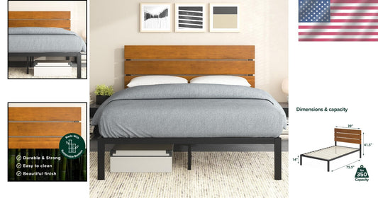 Paul Twin Metal and Bamboo Bed Frame - Easy Assembly, Stylish Under-Bed Storage