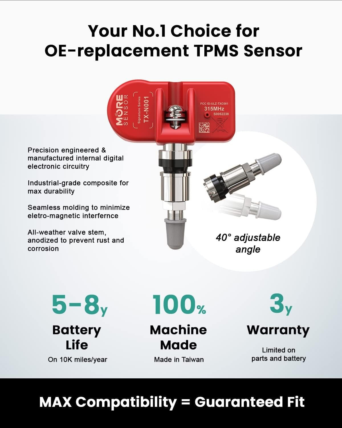 Accurate Sensor 4-Pack for Tire Pressure Monitoring - Long Lifespan & Easy Setup