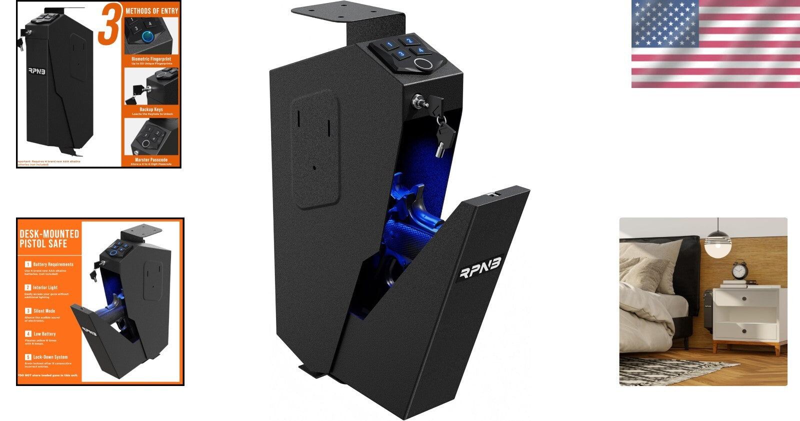 Quick Access Biometric Handgun Safe - California Certified & Anti-Theft Design