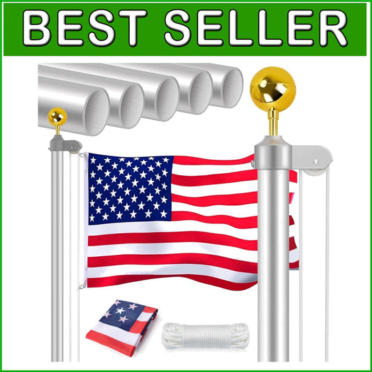 Durable 16FT Flag Pole with 3x5 American Flag & Golden Ornament - Easy Install