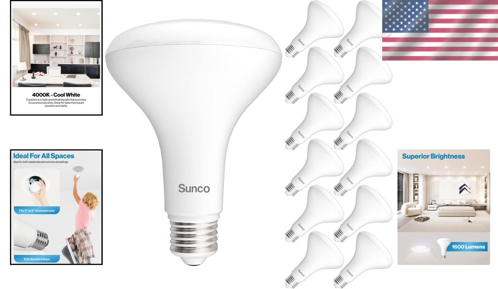 Energy-Efficient LED Bulbs - 12 BR30 Dimmable Flood Lights, Instant Brightness