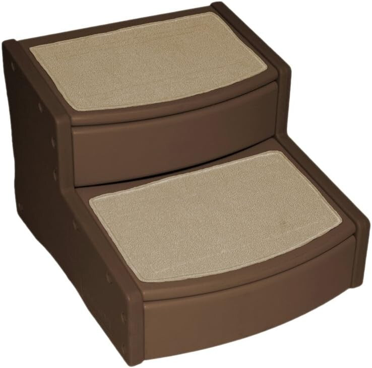 Comfortable 2-Step Pet Stairs with Washable Tread for Large Breeds - Chocolate