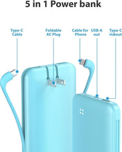 Load image into Gallery viewer, 10000mAh Portable Charger with Built-in Cables &amp; AC Wall Plug - Fast Charging