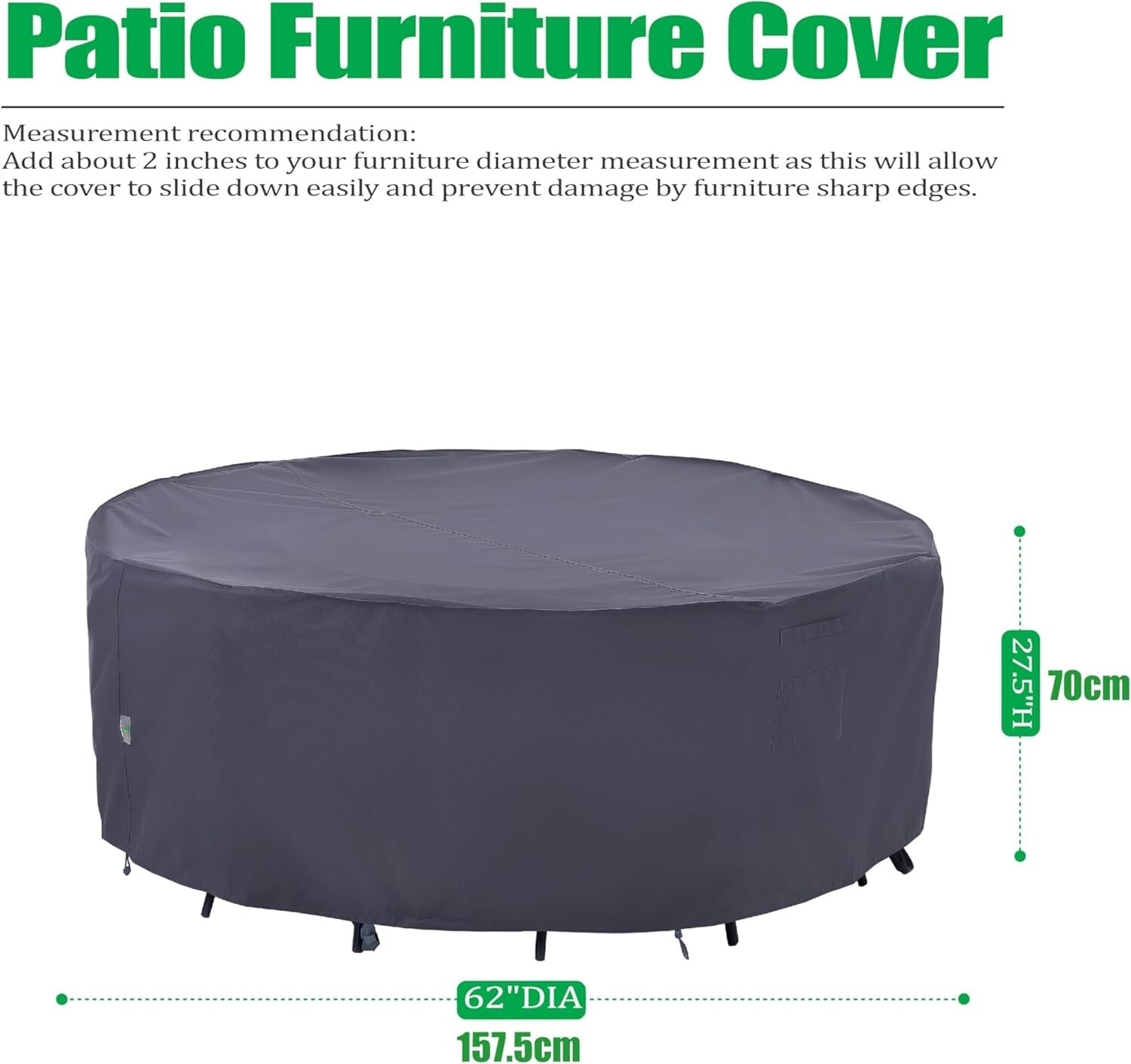 Adjustable Waterproof Outdoor Cover for 62" Round Table Chairs Set - Grey Style