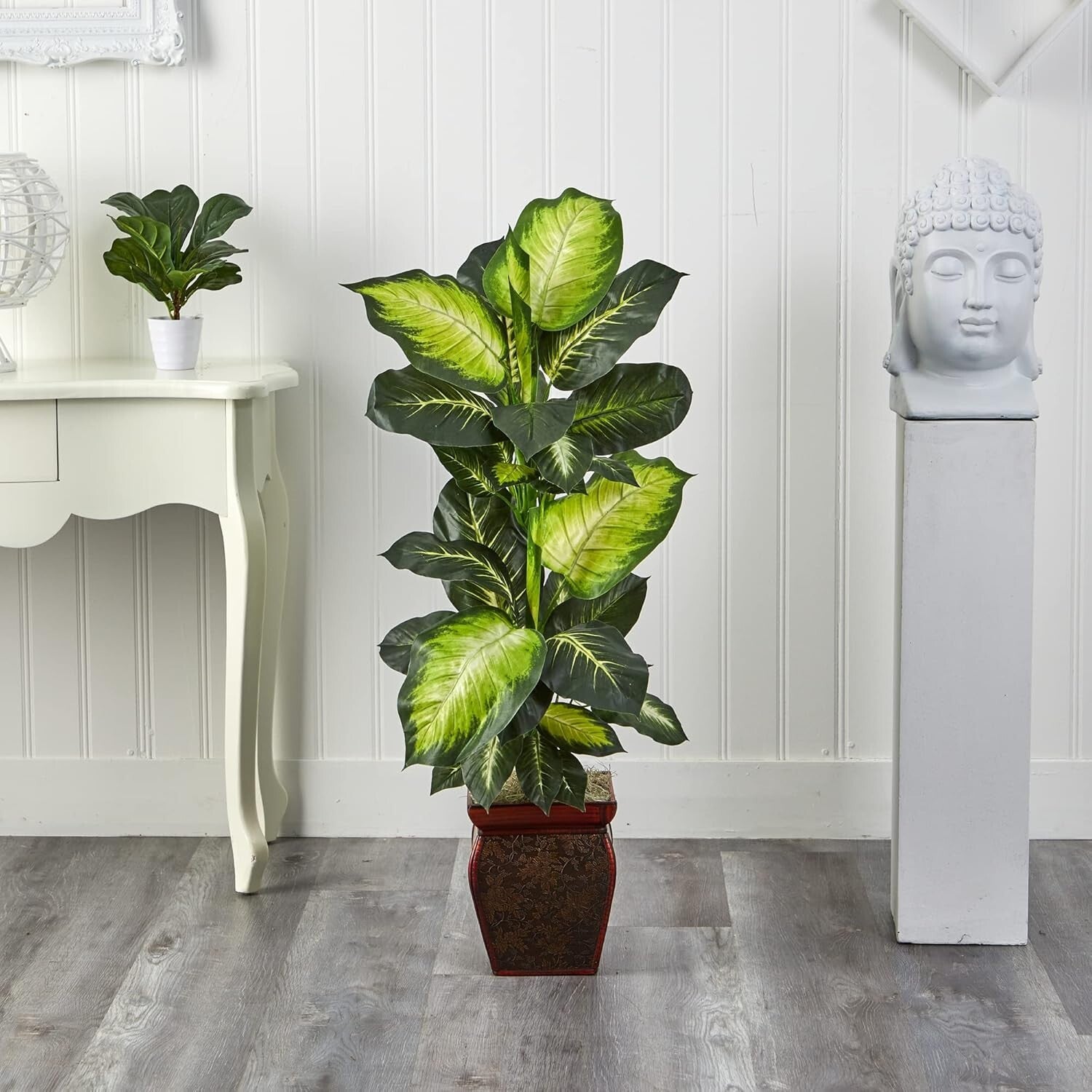 Lifelike 45” Golden Dieffenbachia in Elegant Planter - Maintenance-Free Greenery