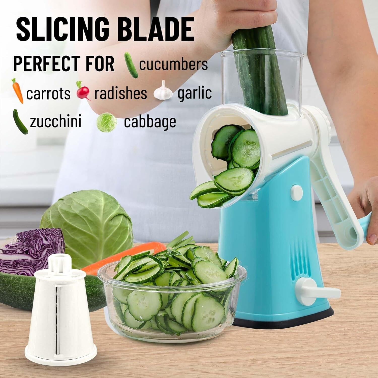 5-Blade Vegetable Chopper - Hand Crank Grater with Suction Base for Fast Prep