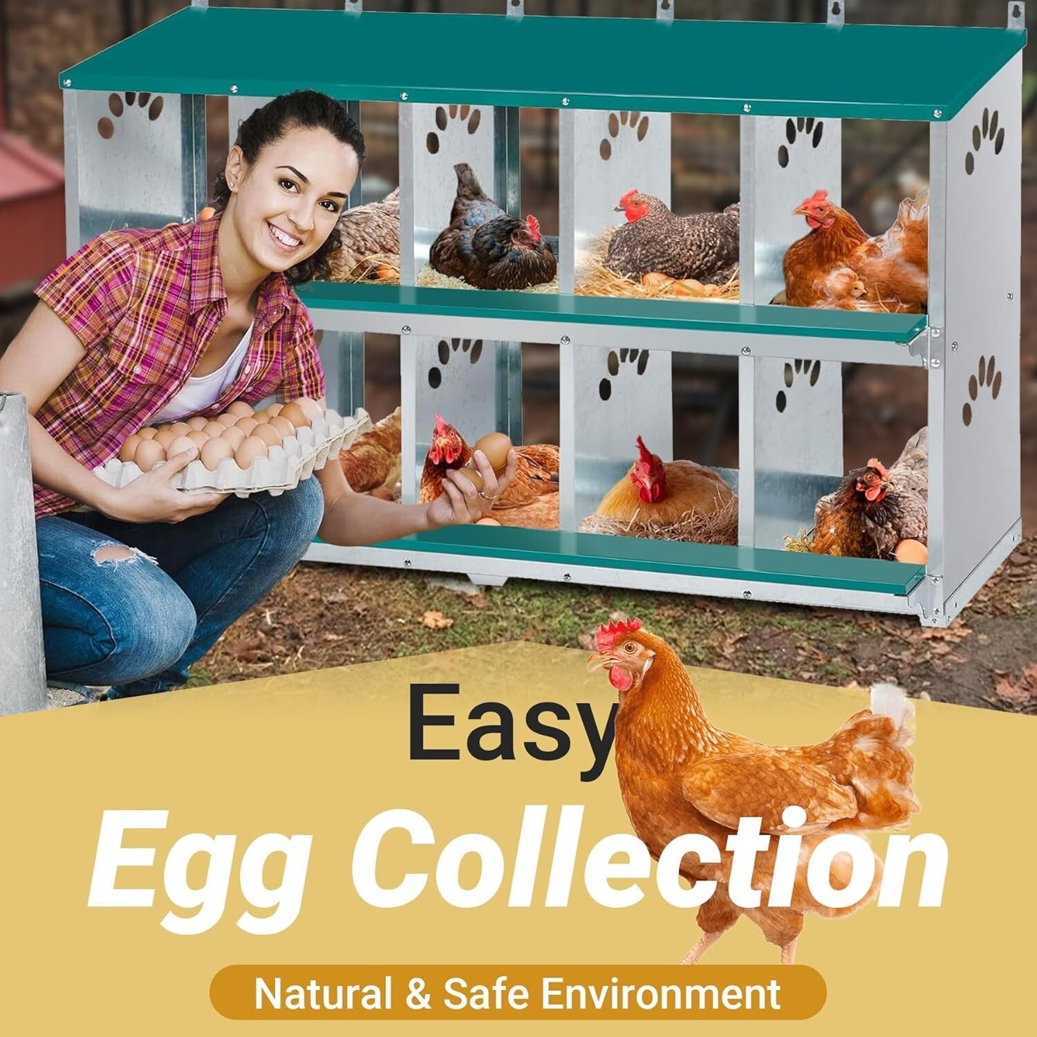 Spacious Metal Chicken Nesting Box with 10 Compartments and Ventilation