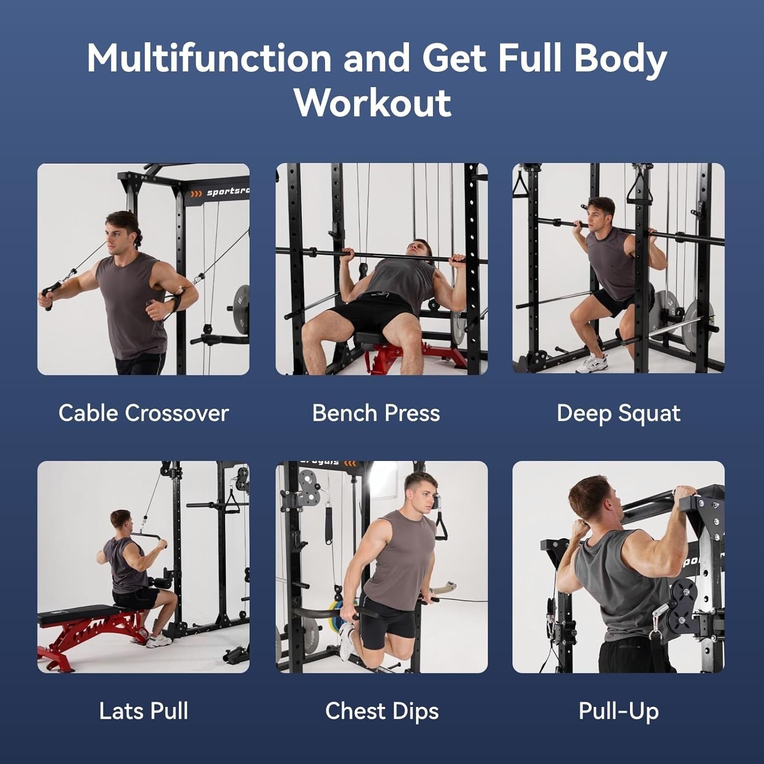 1600lbs Multi-Function Power Rack with Adjustable Cable Crossover Gym System