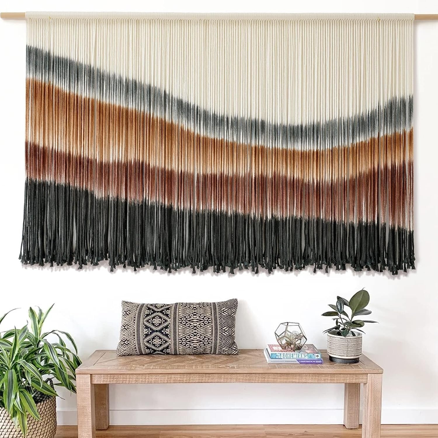 Intricate Coffee Brown Macrame Wall Hanging: Handcrafted Tie-Dye Tapestry