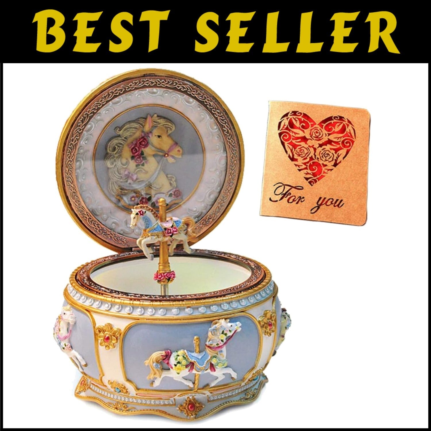 Enchanting Carousel Horse Music Box with Twinkling LED Lights - Gift for Girls