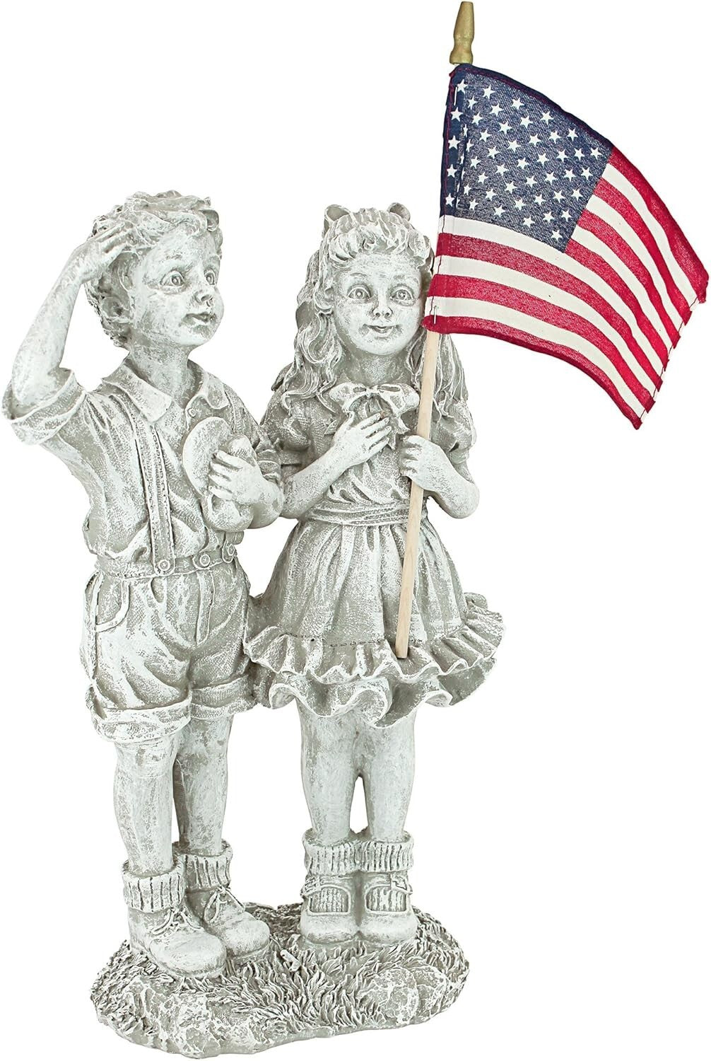 8" Patriotic Children Statue with USA Flag - Perfect for Memorials & Holidays