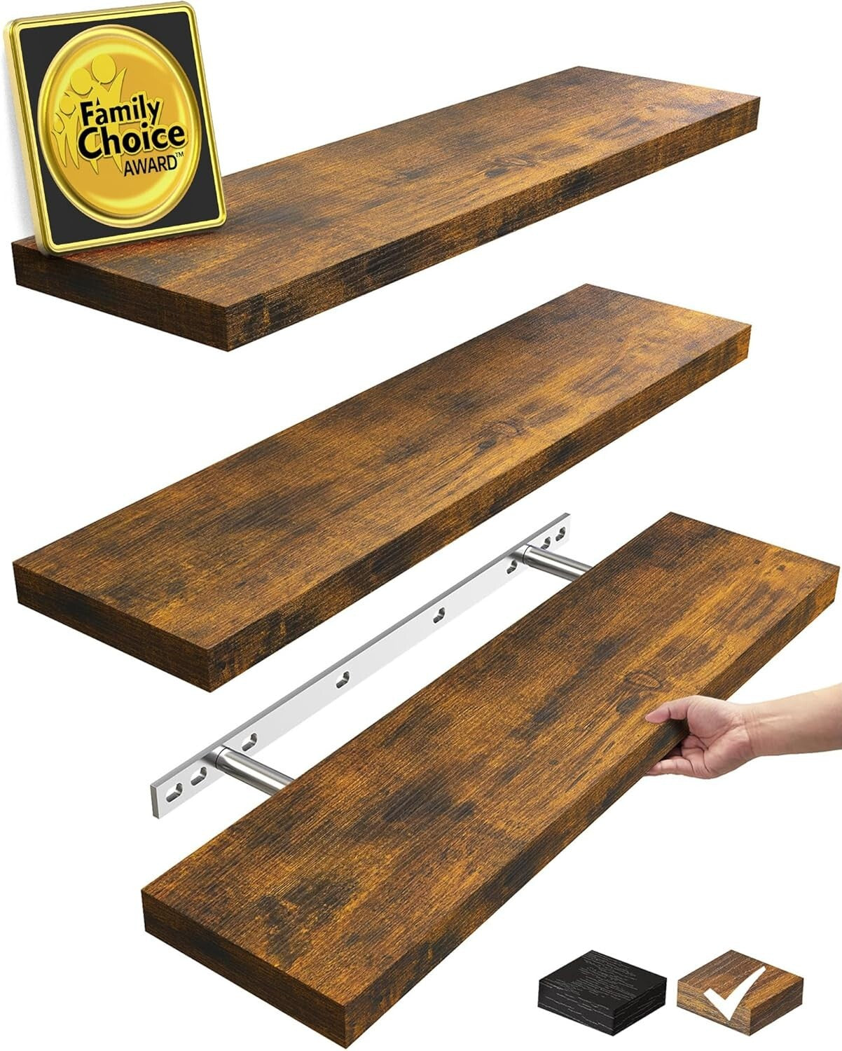 Versatile 22.5-Inch Rustic Wood Floating Shelves for Bathroom & Living Room