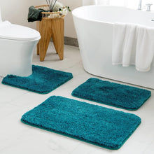 Load image into Gallery viewer, Ultra Absorbent Teal Bath Mats Set - 3-Piece Soft Microfiber for Comfort
