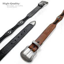 Load image into Gallery viewer, Men's Genuine Full Grain Leather Belt with Antique Buckle &amp; Conchos - 1-1/2"