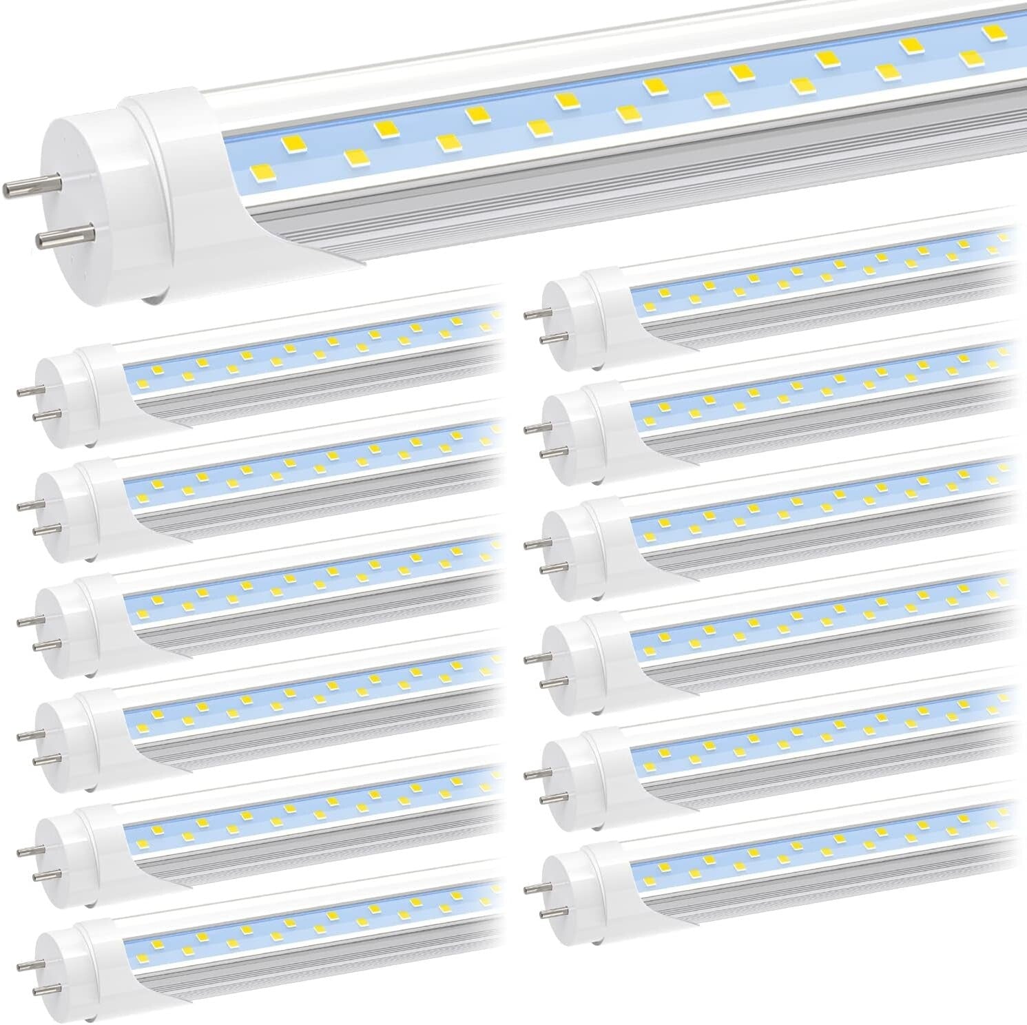 Durable 12-Pack 4FT LED Tube Lights, 24W | Shatterproof, Dual-End Powered