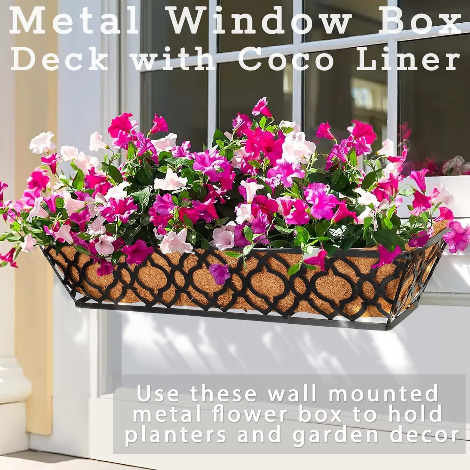 Elegant 24" Planter Boxes with Quatrefoil Design and Coconut Liner - 2 Piece Set