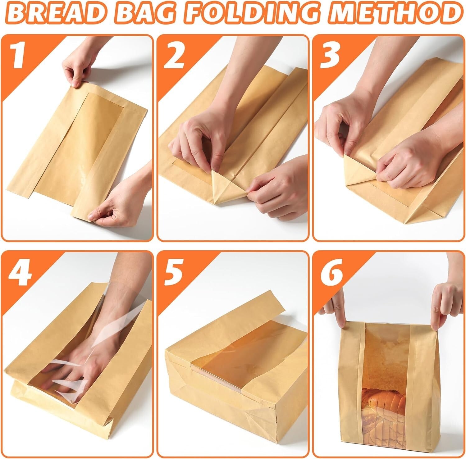 200 Pcs 50% Thicker Kraft Brown Bread Bags with Window & 210 Cute Stickers