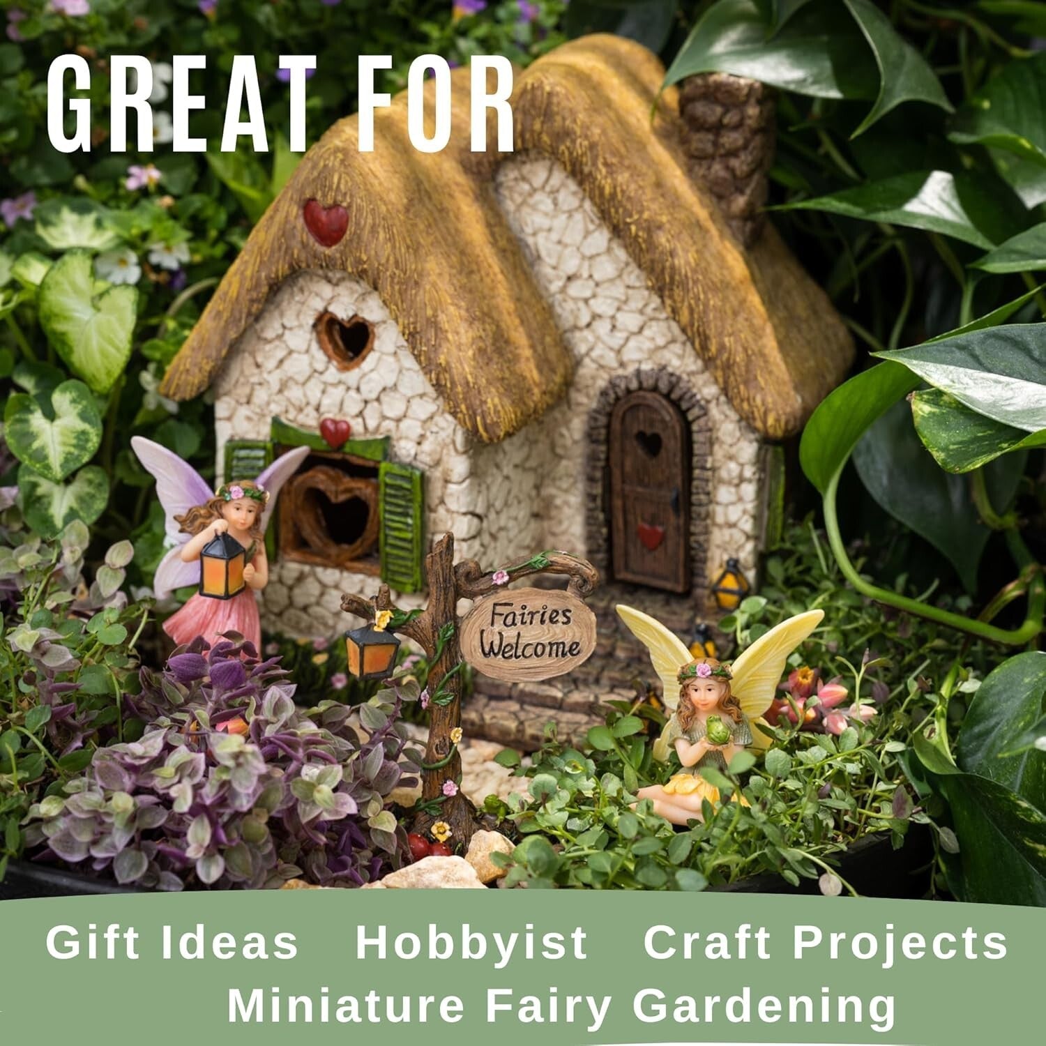 7-Inch Water-Resistant Fairy Garden House Kit with Fairies & Accessories