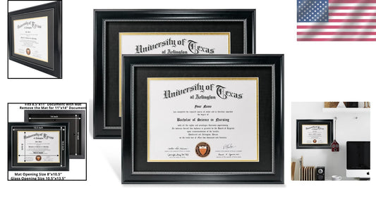 Elegant 2-Pack 8.5x11 Diploma Frame with UV Protection - Black & Silver Beads