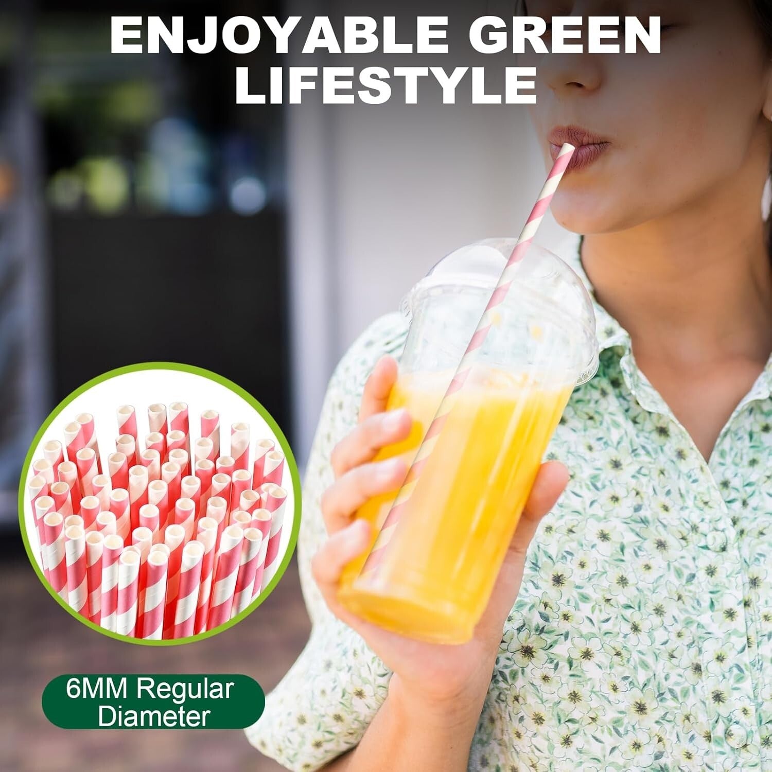 10.25" Pink & White Striped Disposable Paper Straws - 600 Count, Biodegradable