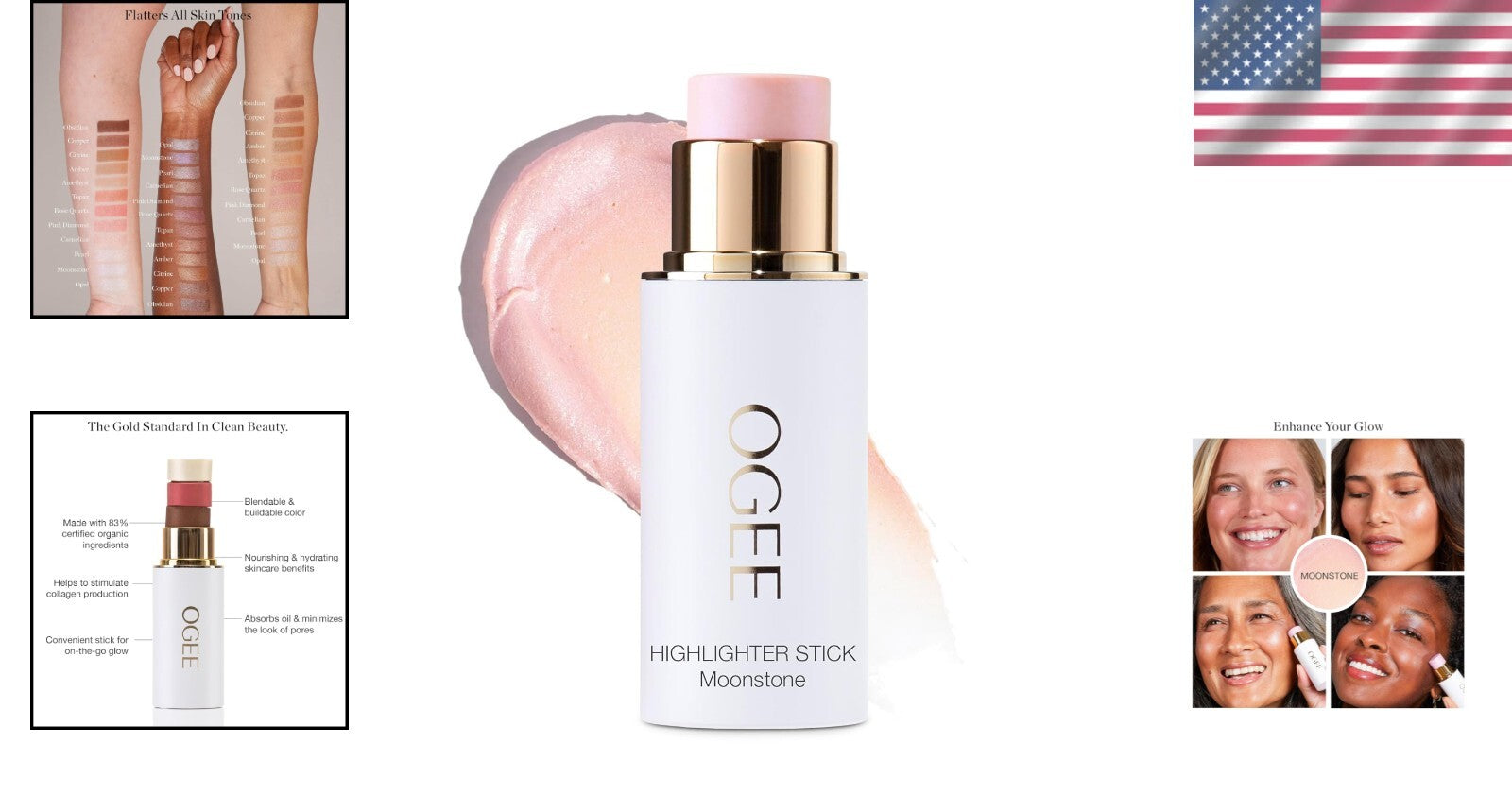 Certified Organic Sculpted Face Stick MOONSTONE - Buildable Glow Highlighter