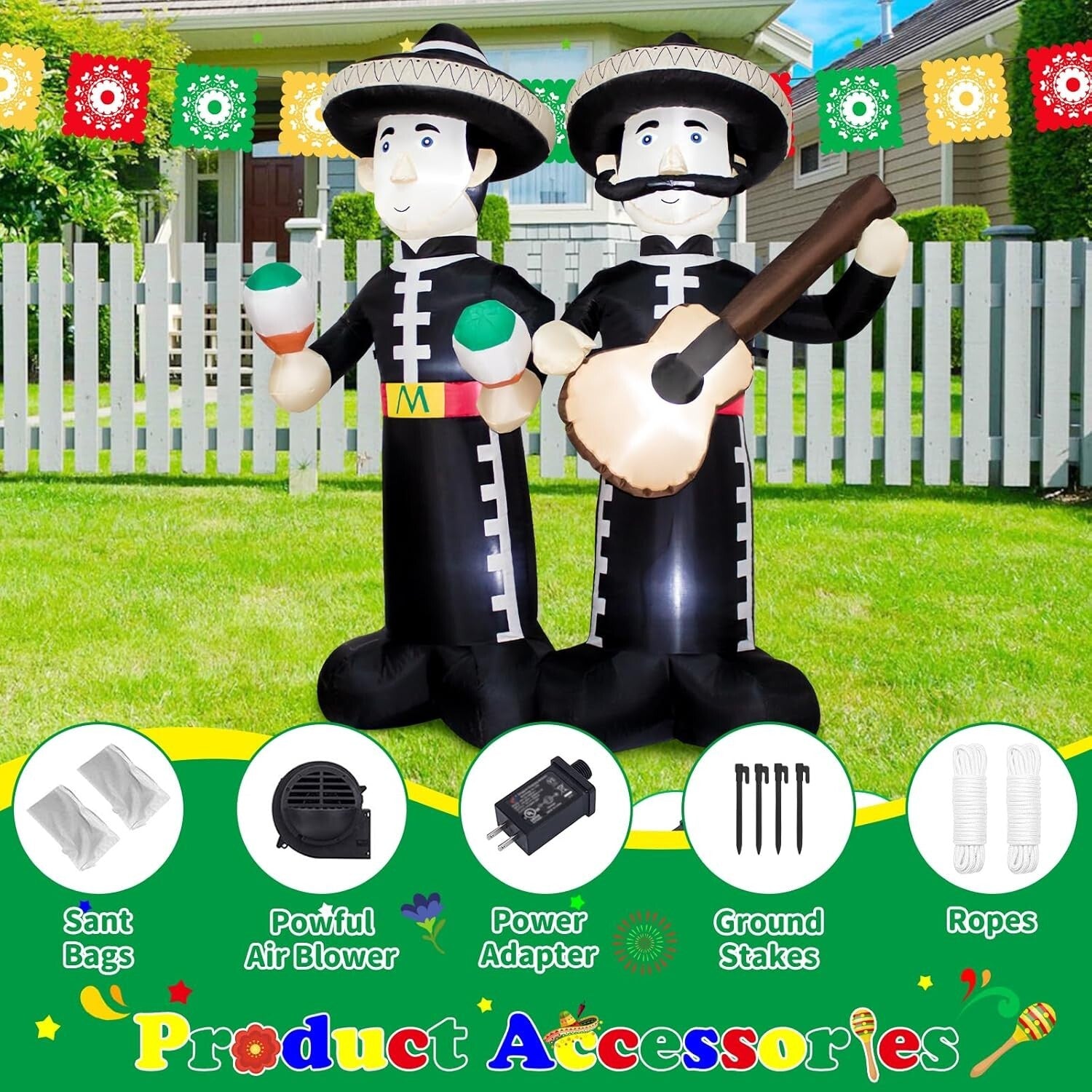Festive 6FT Inflatable Mariachi with LED Lights - Indoor/Outdoor Party Must-Have
