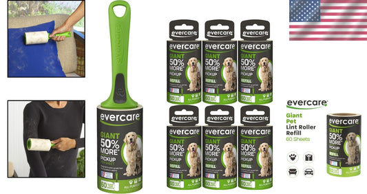 Eco-Friendly Giant Pet Roller 6-Pack REFILLS in Dark Green - Easy Hair Removal