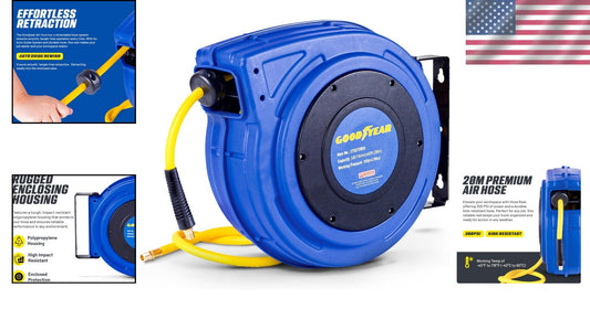 Durable 65' Air Hose Reel - Impact-Resistant Polypropylene with 300 PSI Pressure