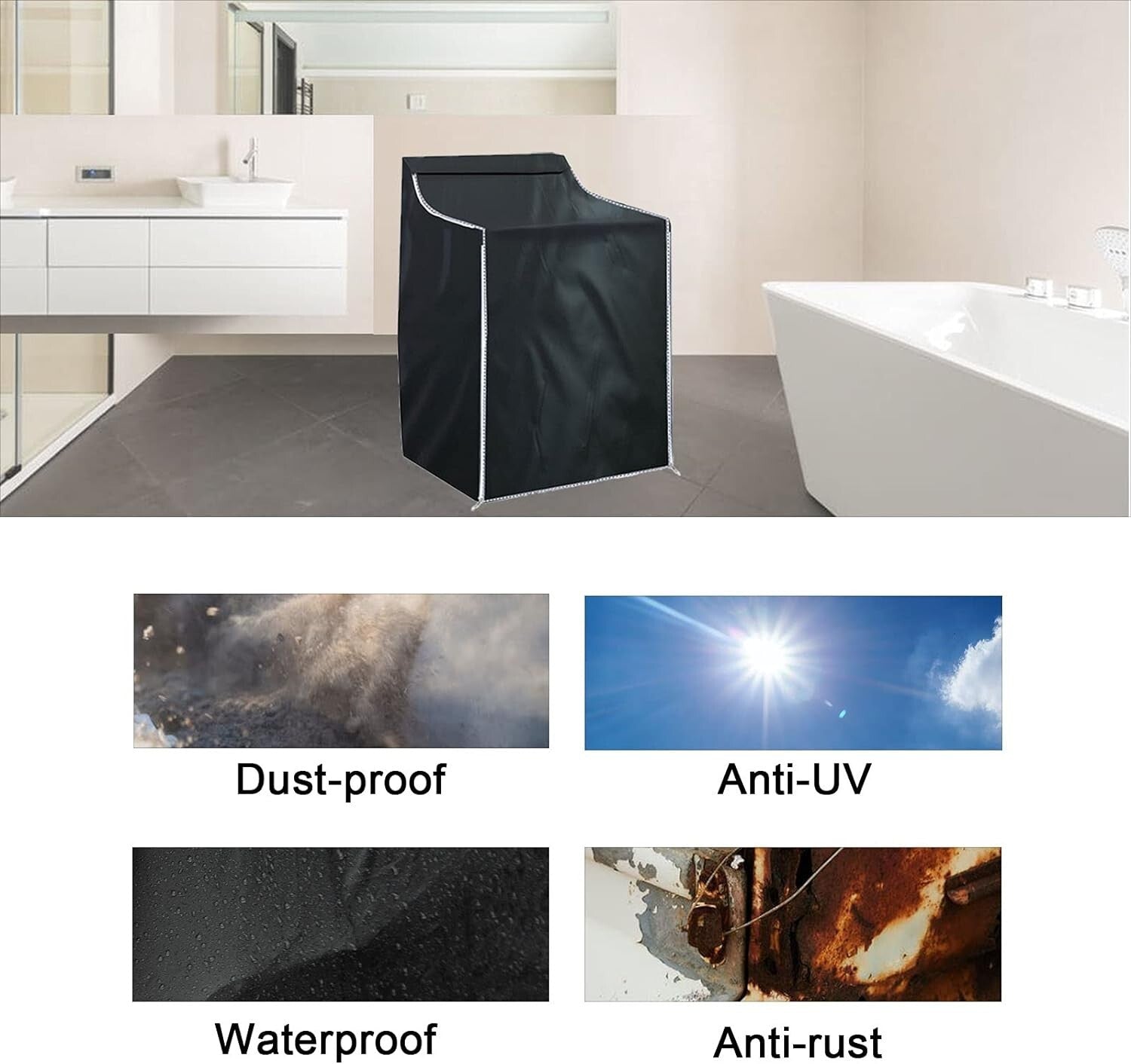 Elegant Black Washer and Dryer Covers, Zipper Design for Easy Access - 2 Pieces