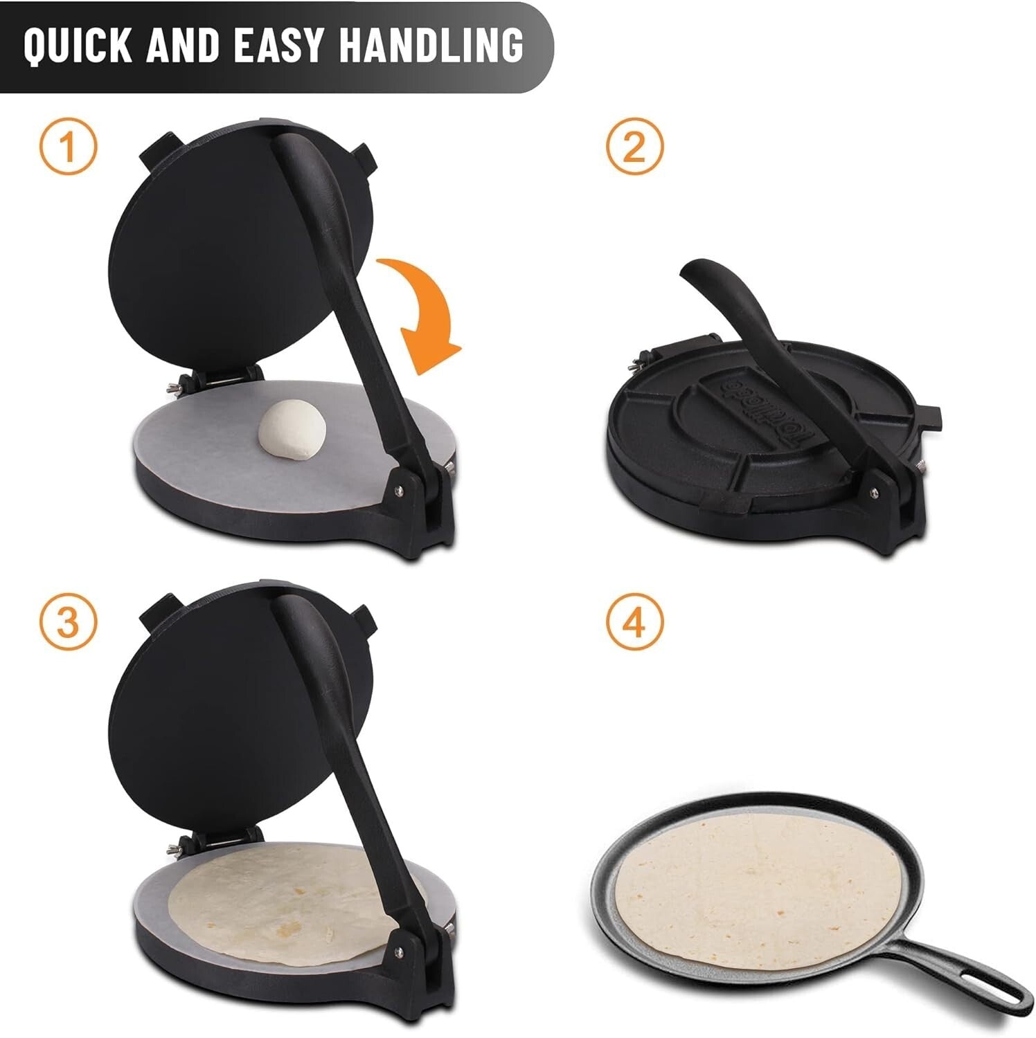Durable 10-Inch Cast Iron Tortilla Maker with E-Book of 50 Delicious Recipes