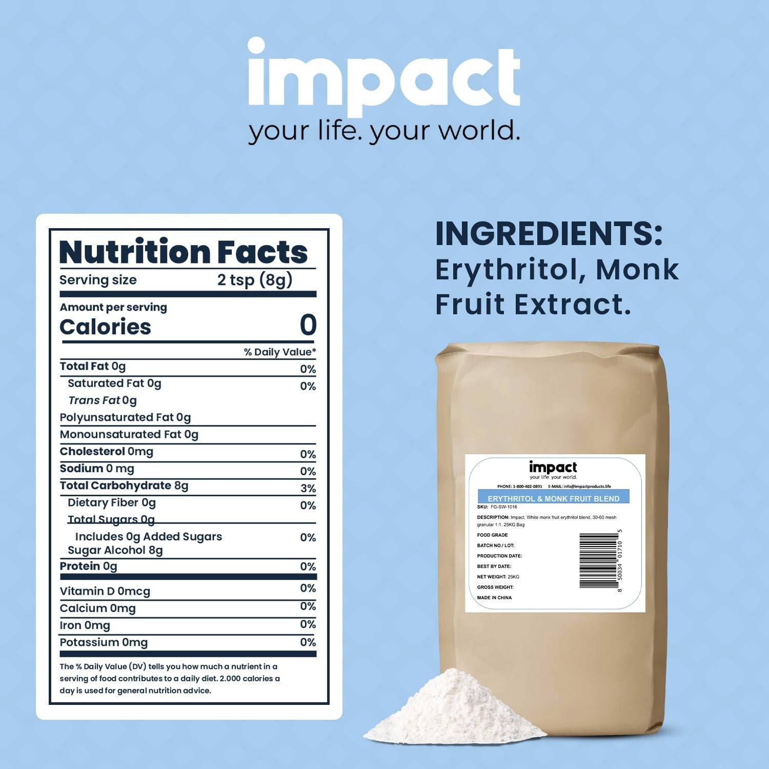 Versatile Sweetener Blend - 55lbs Monk Fruit & Erythritol for Baking & Beverages