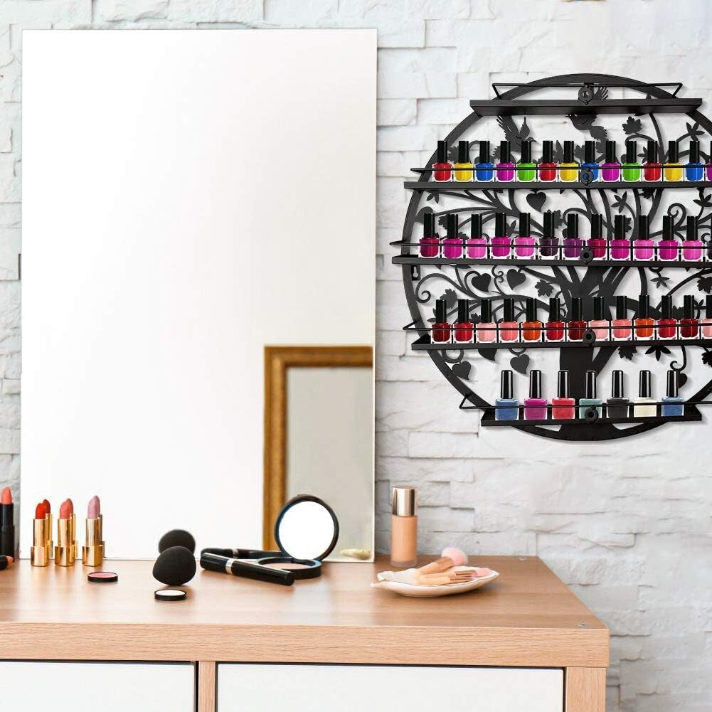 Elegant Wall-Mounted Nail Polish Organizer - 5-Shelf Acrylic Rack in Black