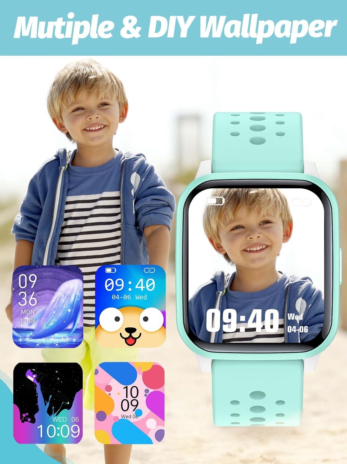 Durable Kids Smartwatch with Activity Tracking & Vibration Alarm - Green Design