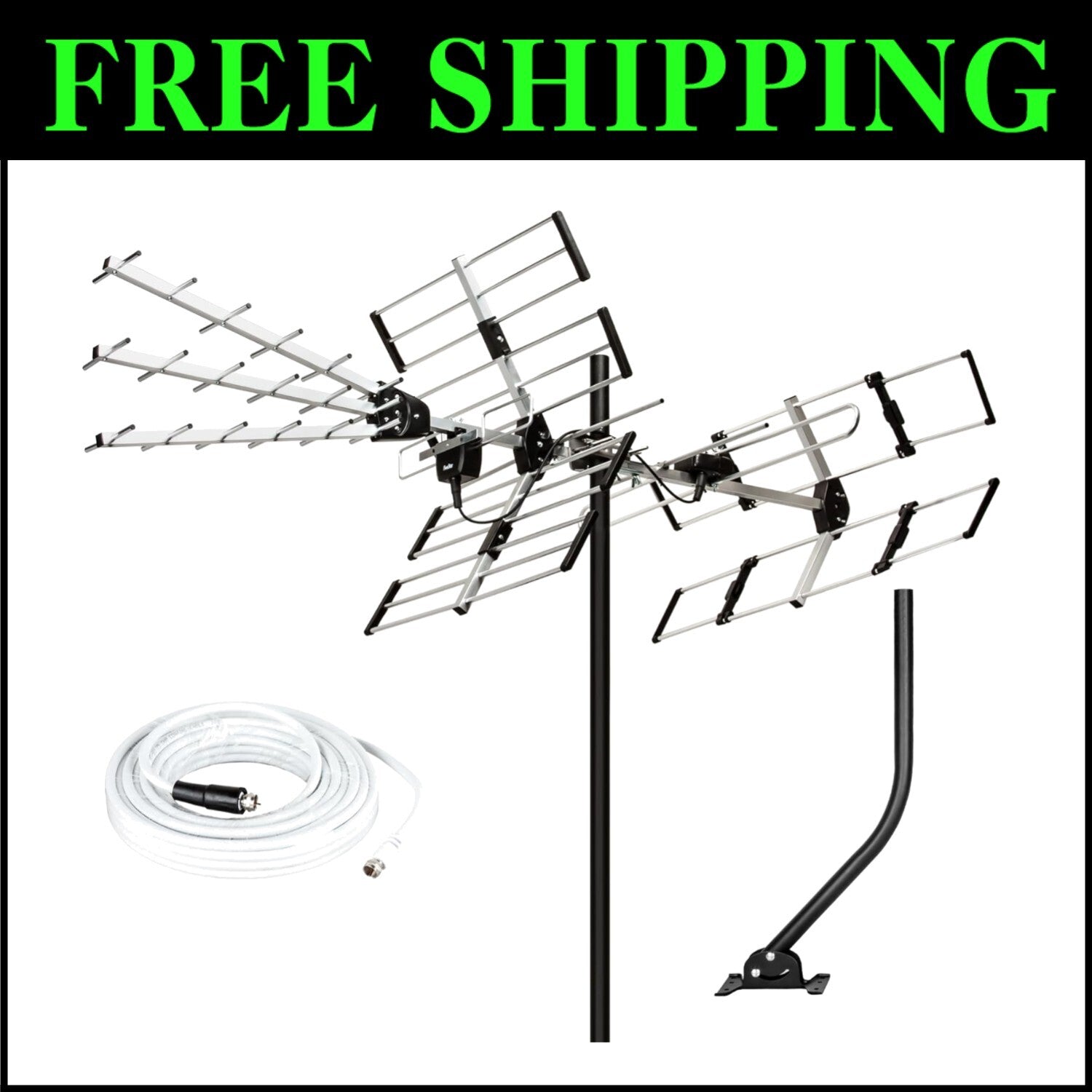 Directional HDTV Antenna with 21" Mounting Pole - 4K & ATSC 3.0 Support