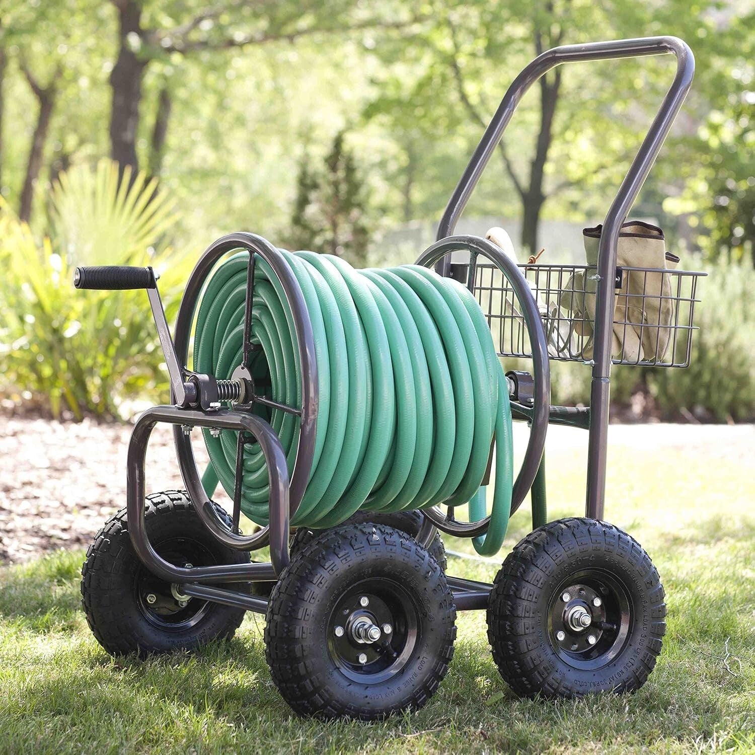 Durable 250' Capacity Water Hose Reel Cart on Four Wheels - Convenient & Stylish