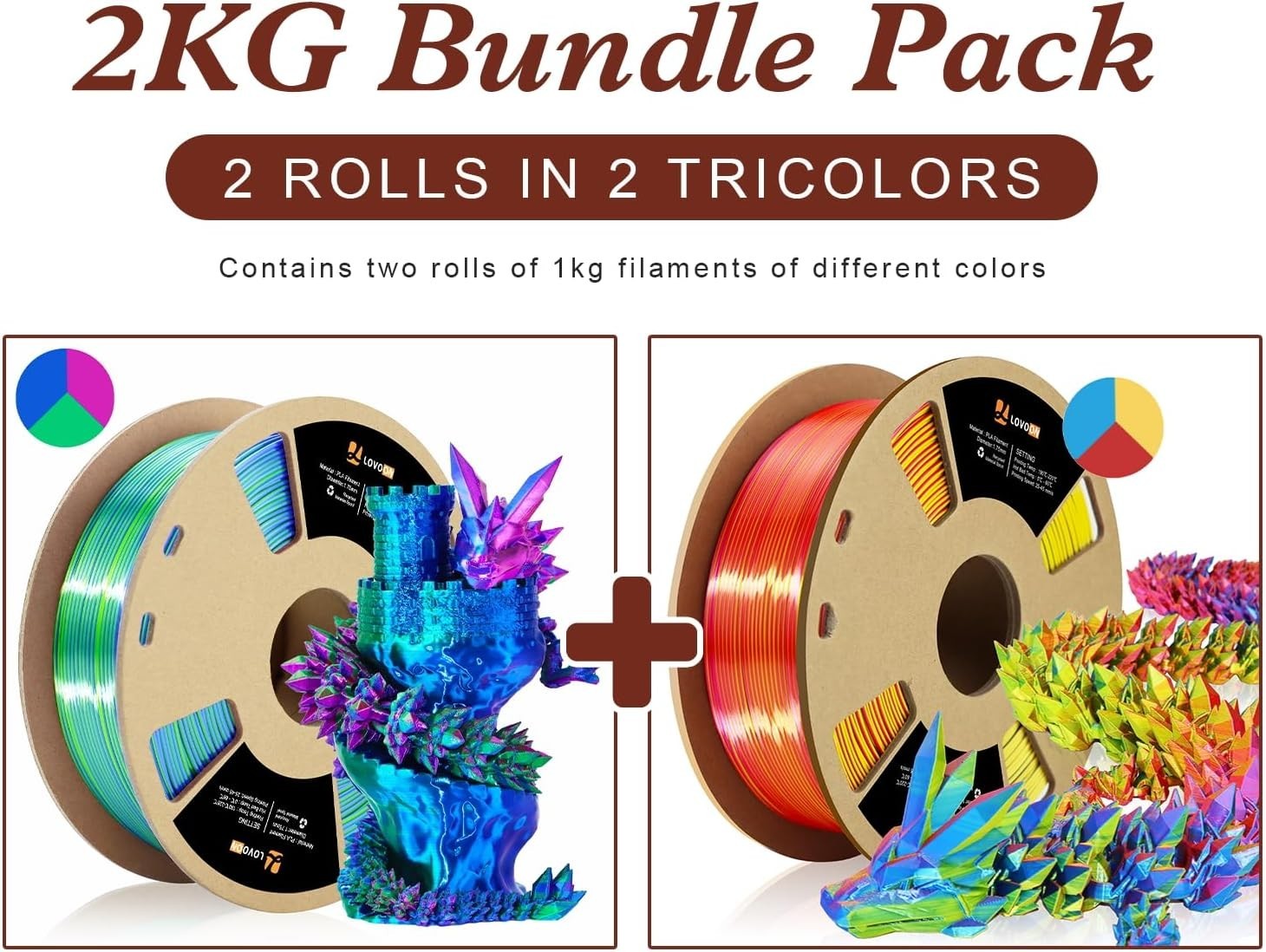 Moisture-Proof Tricolor Silk PLA 3D Filament 1.75mm - Ideal for Stunning Prints