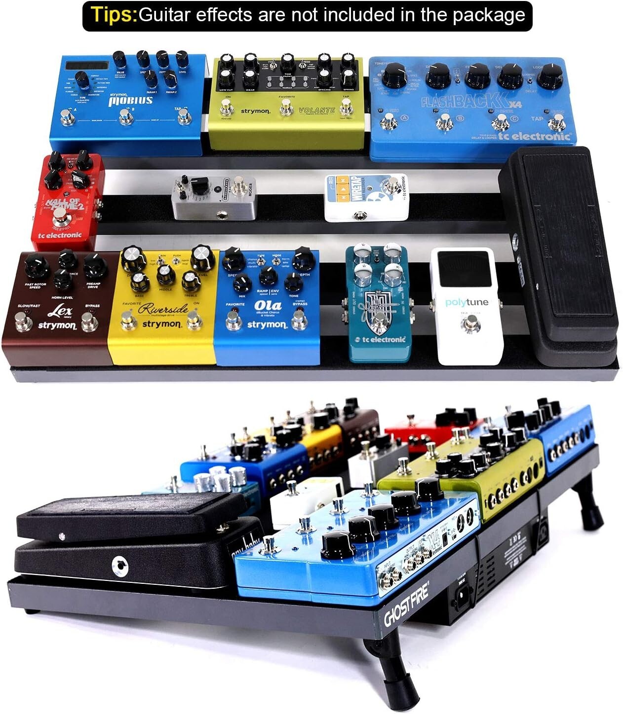 Ghost Fire Large Guitar Pedal Board - Lightweight, Durable with Side Pocket Bag