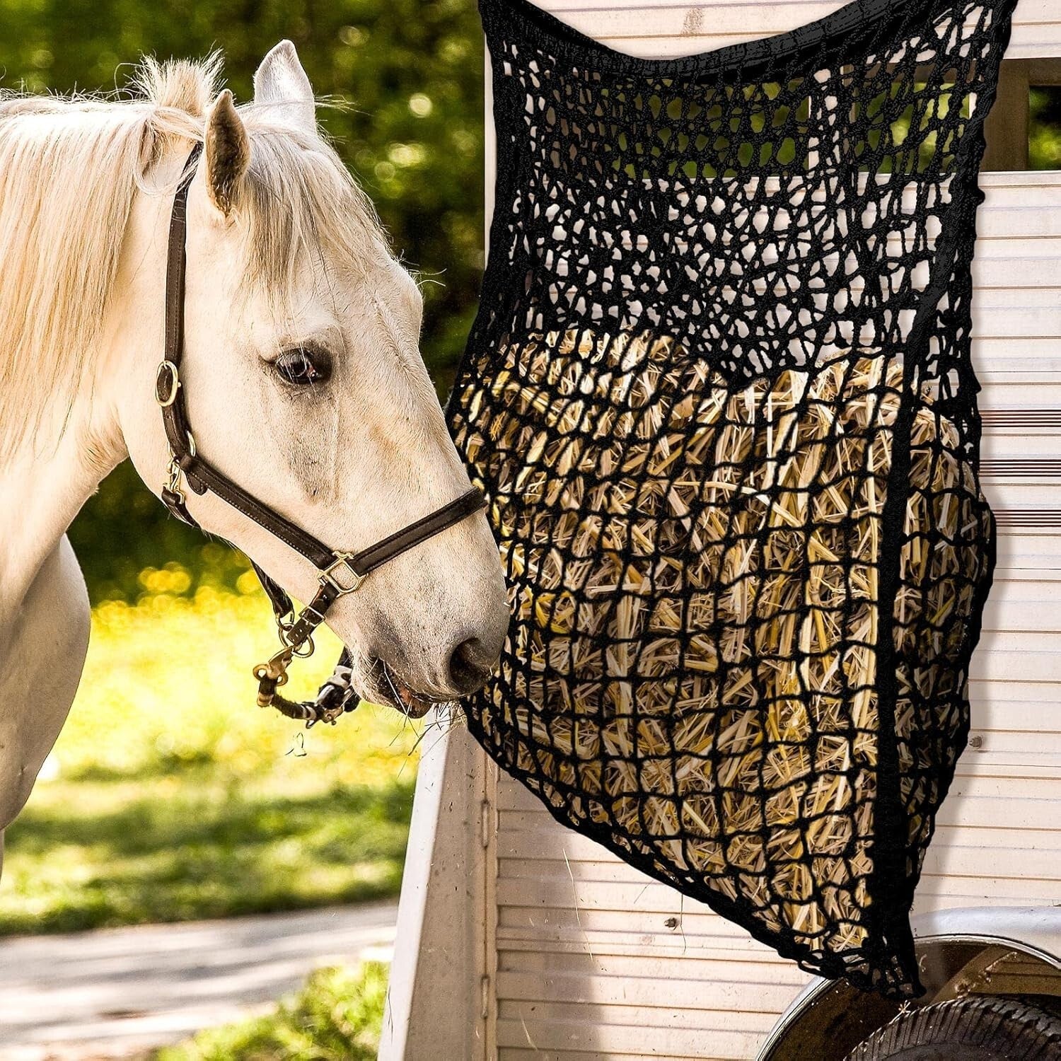 2-Pcs Slow Feed Hay Net Feeder Bags for Healthy Horse & Goat Feeding - 63x40in