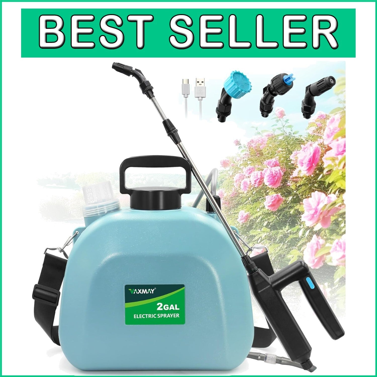 Lightweight 2-Gallon Electric Sprayer with 3 Nozzles – Ideal for Home Gardening