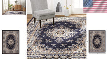 Load image into Gallery viewer, Luxurious Navy Blue/Brown Medallion Area Rug, 5'2"x7'4", for Cozy Living Spaces