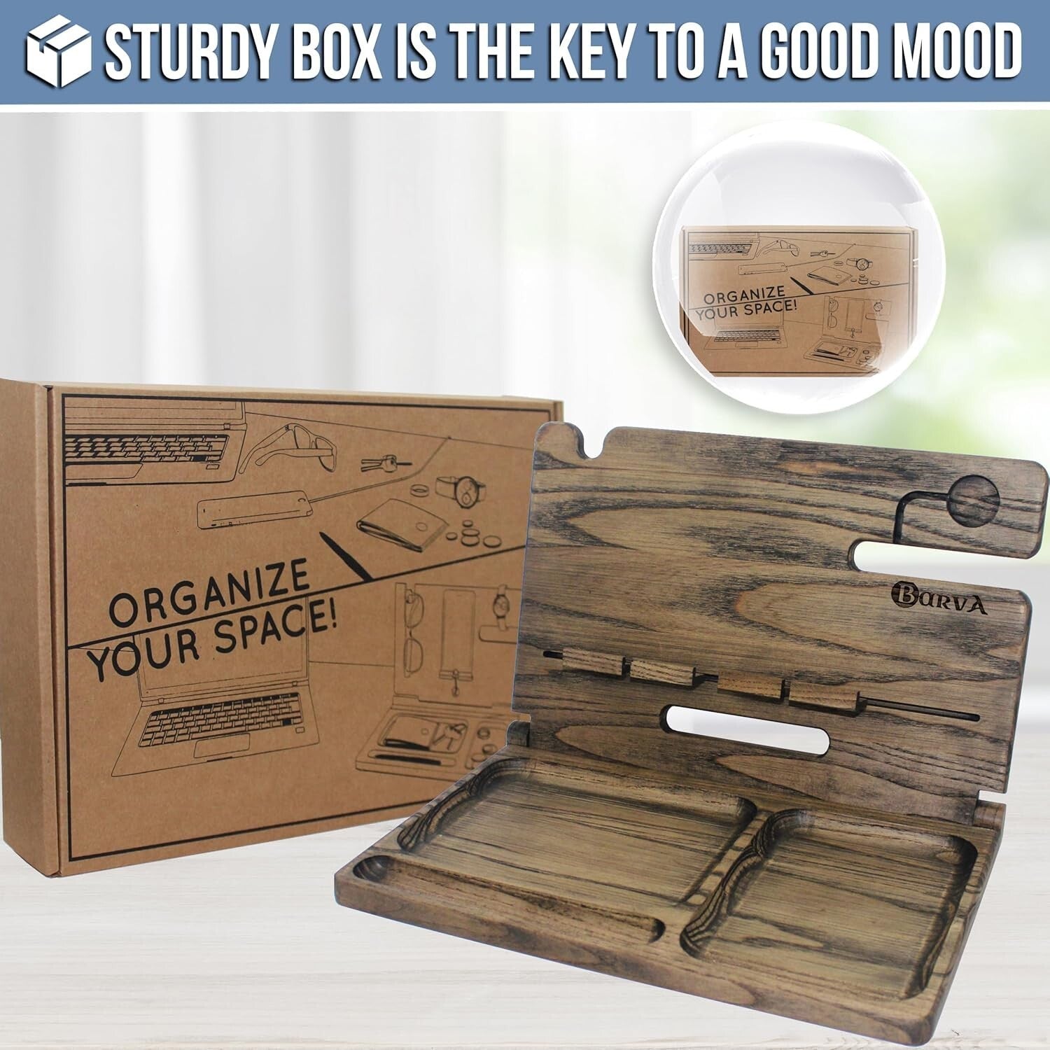 Natural Wood Phone Docking Station with Ant-Slip Pads - Ideal for Men and Gifts