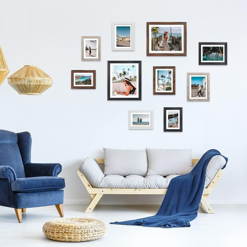 Elegant Distressed Photo Frame Set - 10 Multi-Color Frames for Wall/Table