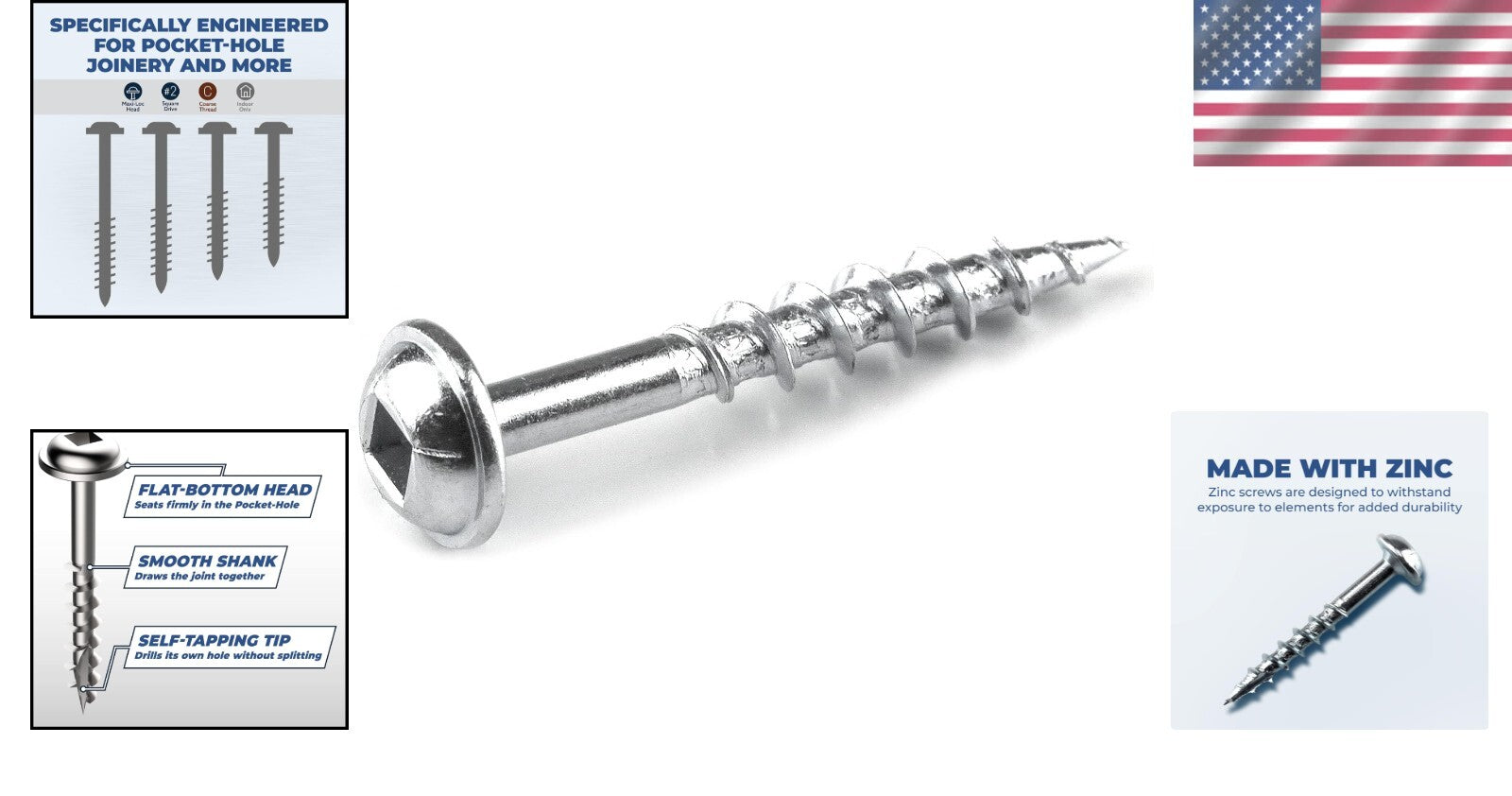 Self-Tapping Zinc Pocket Screws, 1 1/4 Inch - Ideal for Woodworking - 5000 Count